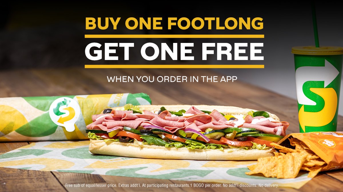 Buy 1 Get 1 FREE Footlong Sub at Subway