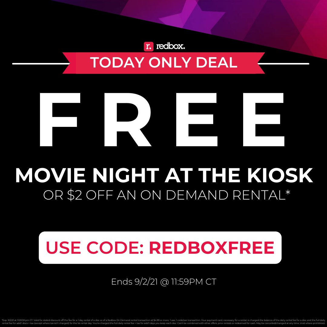 FREE 1-Night Redbox Rental (Today Only)