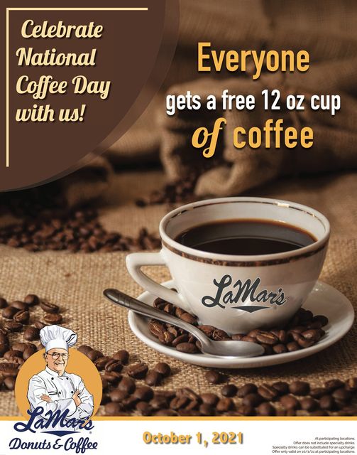 Free Coffee at LaMar’s Donuts Today 10/1
