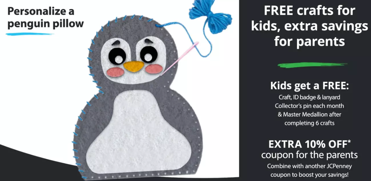 FREE Penguin Pillow Craft Event at JCPenney (January 8th)