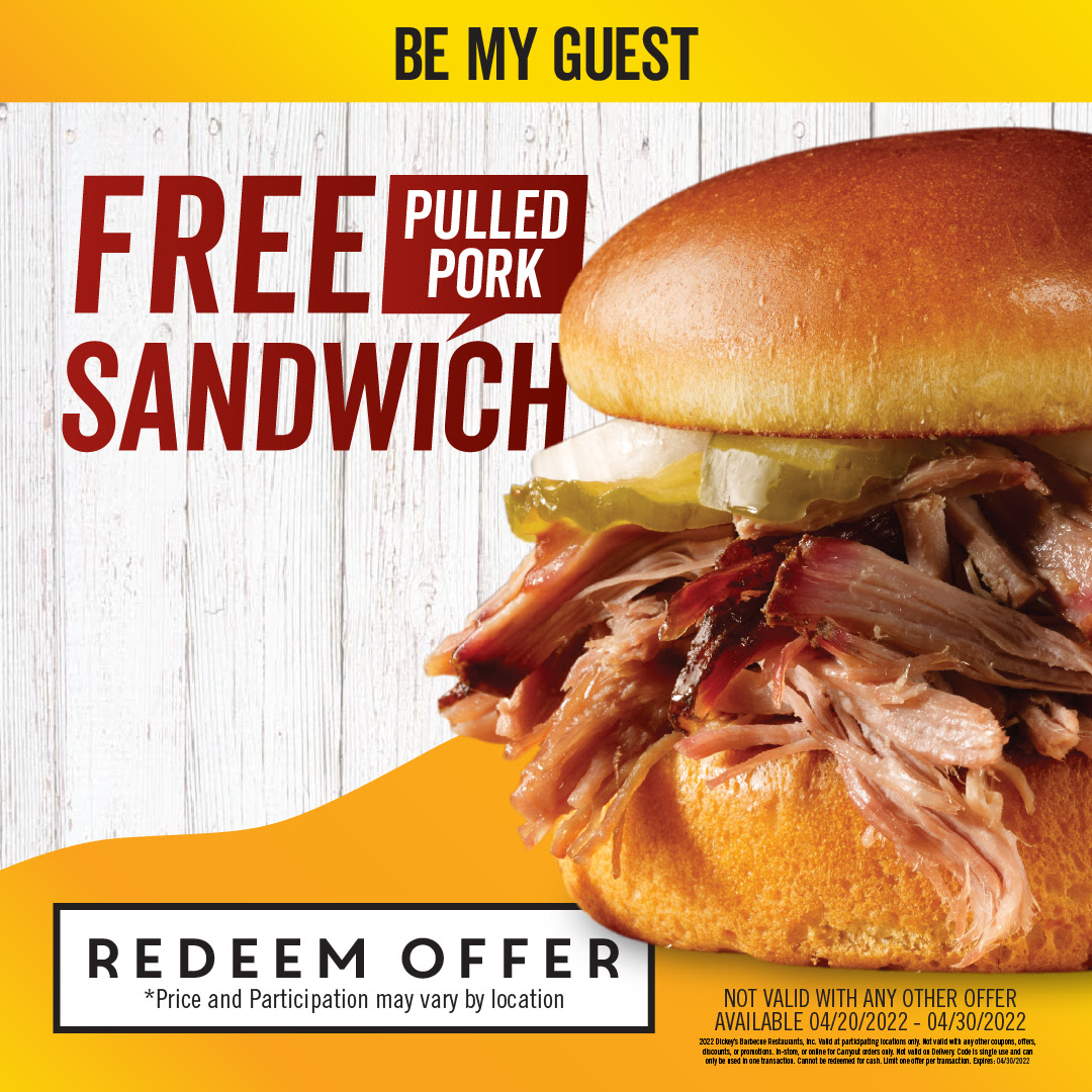 Free Pulled Pork Sandwich at Dickey’s