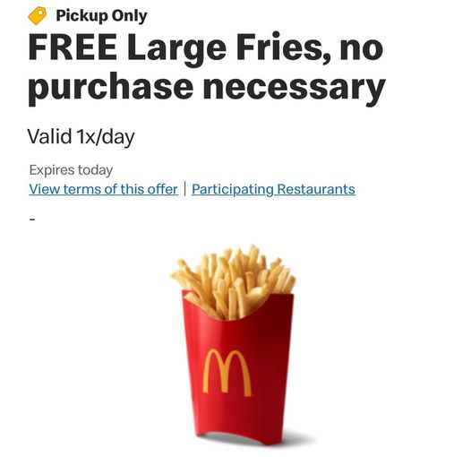 Free Large Fries at McDonald’s Today Only