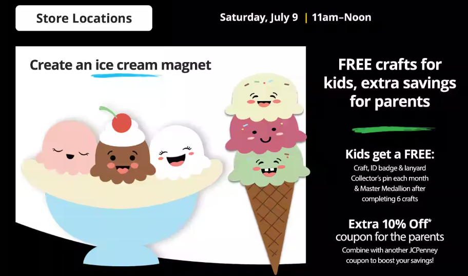 Free Ice Cream Magnet Kit For Kids at JCPenney on July 9