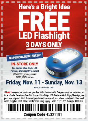 Free LED Flashlight at Harbor Freight