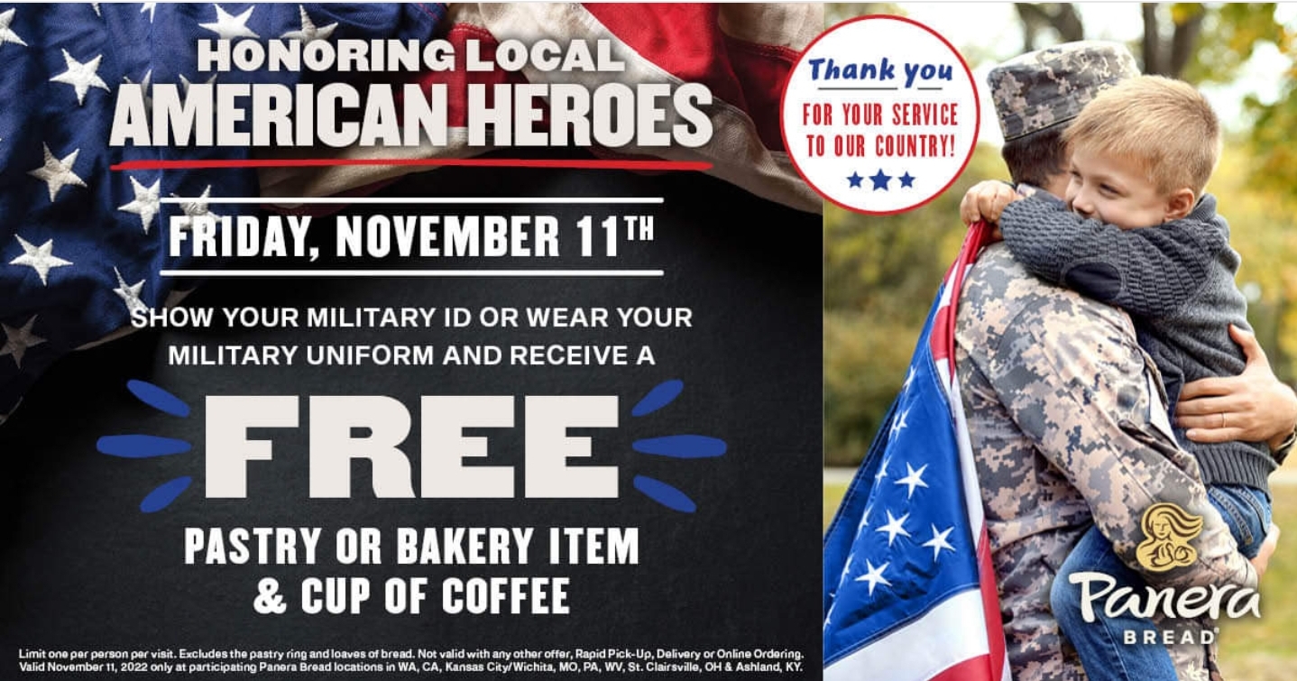 Free Pastry or Bakery and Coffee at Panera Bread for Soldiers