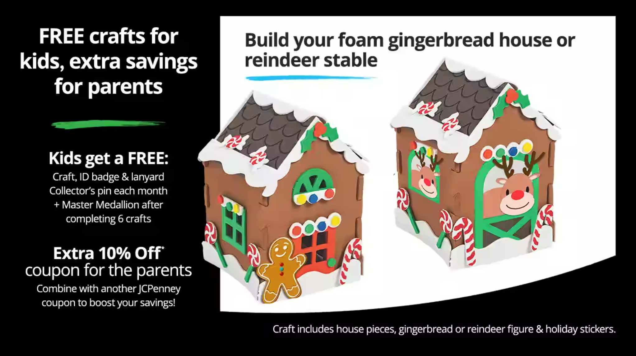 FREE Gingerbread House or Reindeer Stable Craft Activity at JCPenney Kids Zone on December 10th