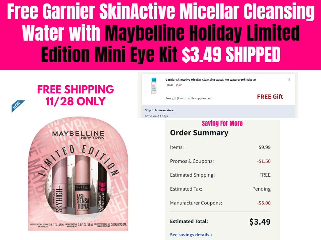 Free Garnier SkinActive Micellar Cleansing Water with Maybelline Holiday Limited Edition Mini Eye Kit $3.49 Shipped