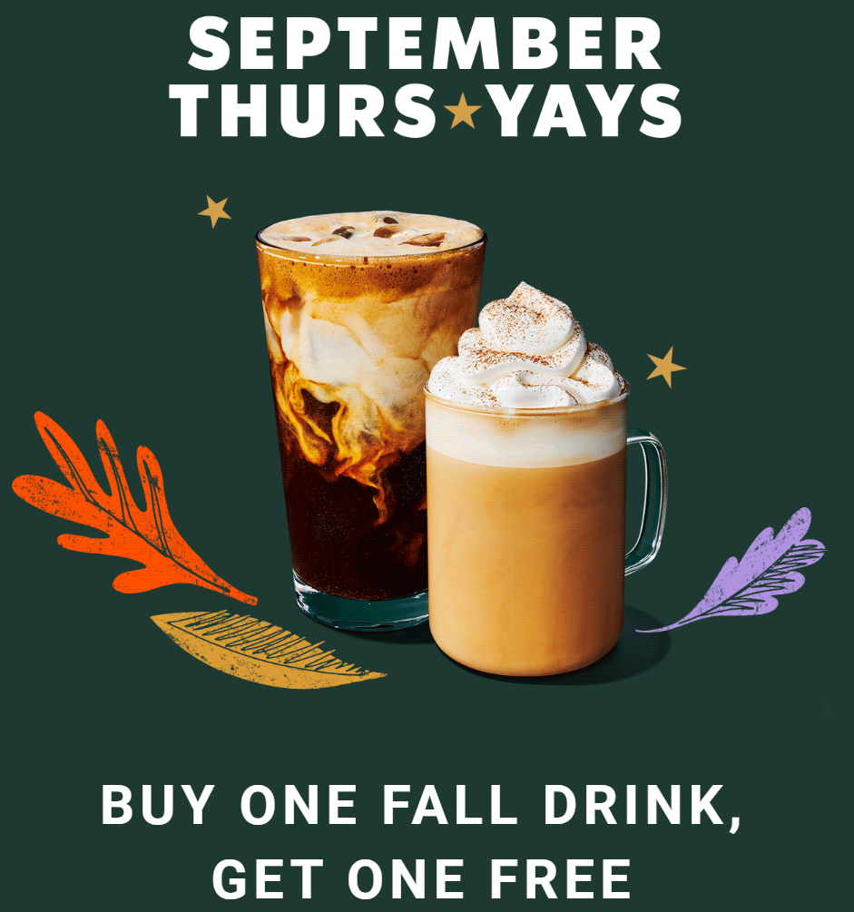 BOGO Starbucks Fall Drinks on Thursdays in September