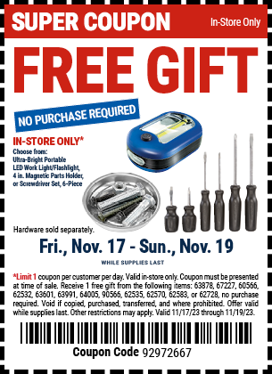 FREE Gift at Harbor Freight From Nov 17 to Nov 19